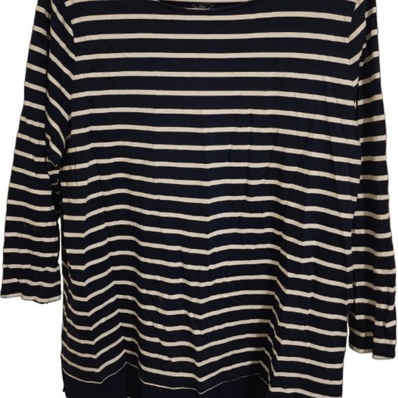 St. John's Bay Women's XL Black White Stripe Boat Neck 3/4 Sleeve Top - Picture 1 of 2
